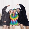 thumbnail image 5 of Rainbow Tie Dye Spiral Pattern Blanket Hoodies for Kids 6-13YR Oversize Wearable Blanket Hoodies for Boys Girls Teens, 5 of 7