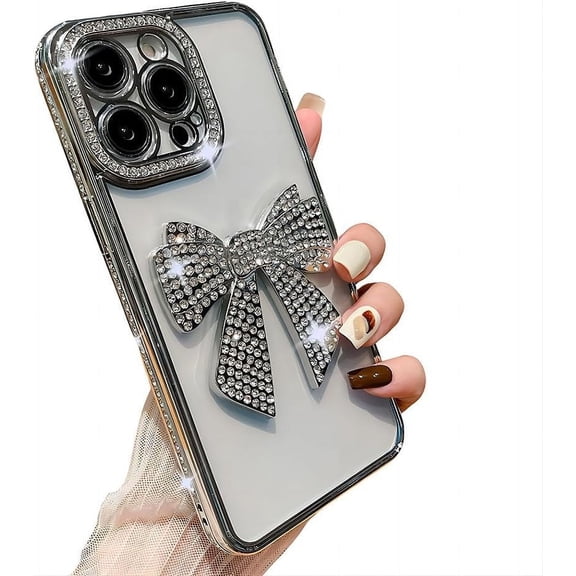 for iPhone Case,Luxury Crystal Diamend Rhinestone Sparkle Sparkly with 3D Bow Camera Lens Protection Clear Soft Shockproof Phone Case (Gold,iPhone 14 Plus)