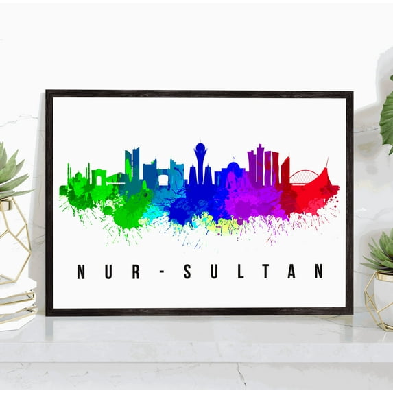 Pera Print Nur Sultan Skyline Kazakhstan Poster, Nur Sultan Cityscape Painting, Nur Sultan Kazakhstan Poster, Cityscape and Landmark Print, Home Wall Art, Office Wall Decor - 16x24 Inches