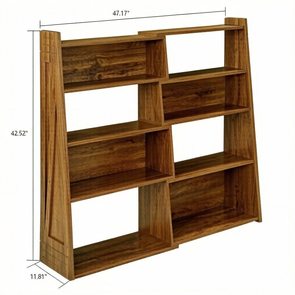 Expandable Bookshelf, 4-Tier 2-Piece L-Shaped Adjustable Bookcase, Up to 47" Wide Modular Storage Shelf for Wall Corners, Living Room, Bedroom & Small Spaces, Walnut