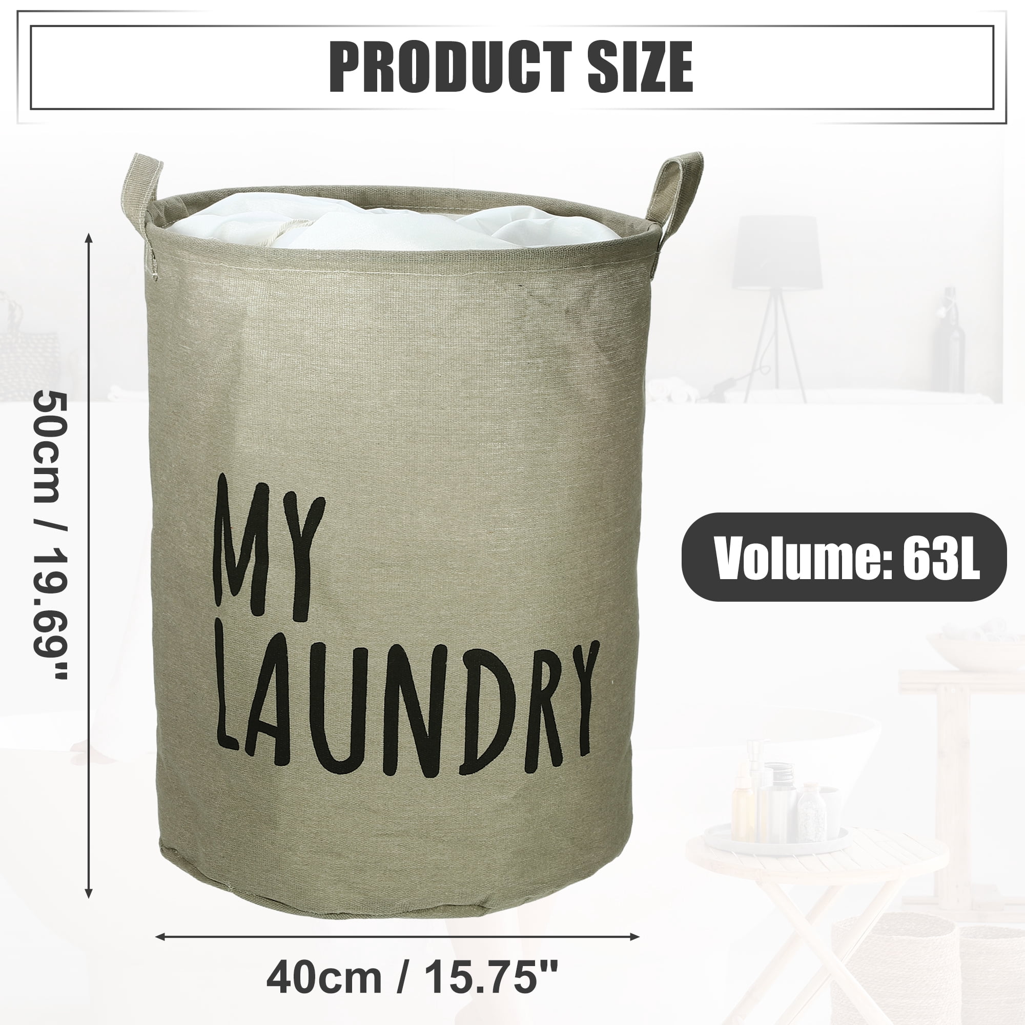 Unique Bargains Foldable Laundry Basket with Handle 1 Pc Gray-15.75"x19.69"