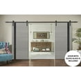 thumbnail image 3 of Sturdy Double Barn Door with | Planum 0040 Grey Ash with Black Glass | 13FT Rail Hangers Heavy Set | Solid Panel Interior Doors-72" x 96" (2* 36x96)-Black Rail, 3 of 6
