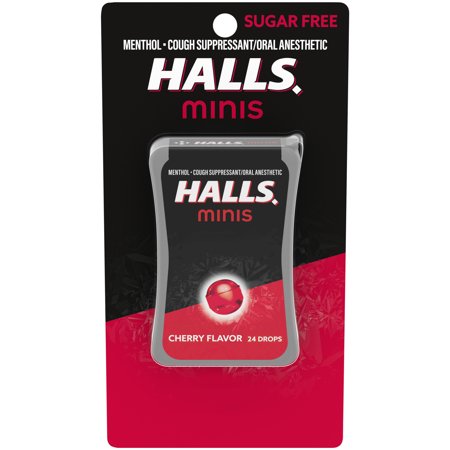 HALLS Minis Cherry Flavor Sugar Free Cough Drops, 24 Drops