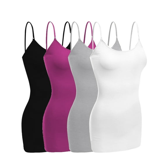 Essential Basic Women Basic Built In Bra Spaghetti Strap Layering Cami Top Tank - Junior Size
