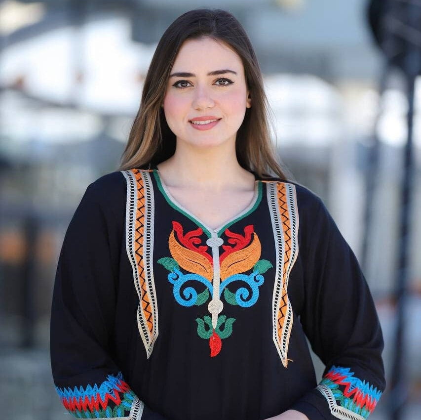 Black summer Kaftan, bohemian multicolor embroidery dress, Egyptian