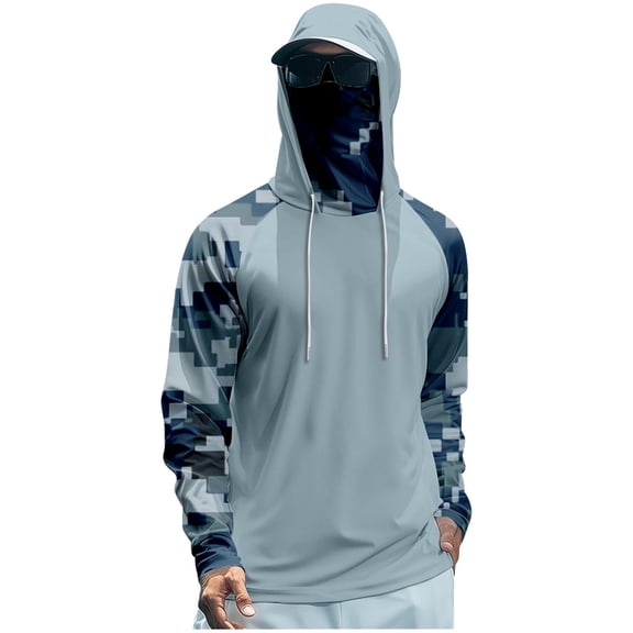 KeShDi UPF 50 Sun Protection Hoodie Lightweight Men's Fishing Sun Protection Suit with Patchwork and Hood Long Sleeved Hooded Sun Protection Suit Drying Cool Fishing Shirt Pullover Top Army Green 2X