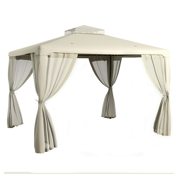 9.6' x 11.6' Patio Gazebo, Outdoor Canopy Shelter with Netting - Steel Frame for Garden, Lawn, Backyard, Cream White
