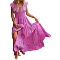 thumbnail image 1 of LUXUR Robe Évasée pour Femme Été Plage Longue Taille Fine Tunique Col en V Nœud Fleuri Robe d'Été Boho Robes Sans Manches Fluide Rose Rouge 2TG, 1 of 2