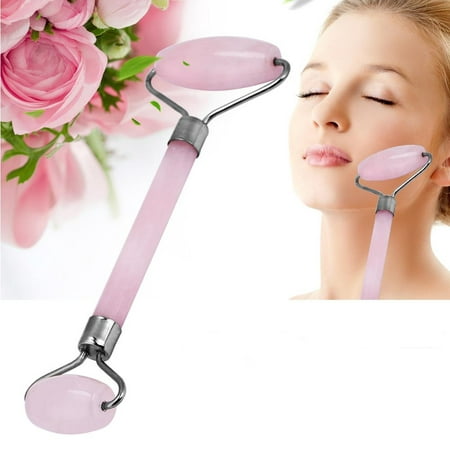 WALFRONT Anti Aging Face Roller Massager, Face Massager, Crystal Roller, 1pc Rose Quartz Crystal Double-head Beauty Roller Face Neck Massage Tool for Slimming, Firming, Removes