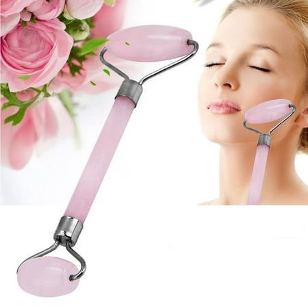 WALFRONT Anti Aging Face Roller Massager, Face Massager, Crystal Roller, 1pc Rose Quartz Crystal Double-head Beauty Roller Face Neck Massage Tool for Slimming, Firming, Removes