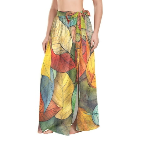 FORMRS Beach Sarong for Women Semi-Sheer Wrap Skirt Swimsuit Cover Up  Retro Autumn Leaves