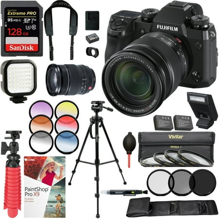 Low Light Camera Set - Fujifilm X-H1 Mirrorless Digital Camera and XF16-55mm F2.8 R LM WR Lens with Targus Tripod SanDisk 128GB SDXC Memory Card Rechargeable LED Light Filter Set Extra Batteries Cleaning Kit Bundle