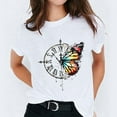 thumbnail image 2 of Pompotops Women's Solid Color Pattern Printed Round Neck Short Sleeve Casual T-shirt, 2 of 7