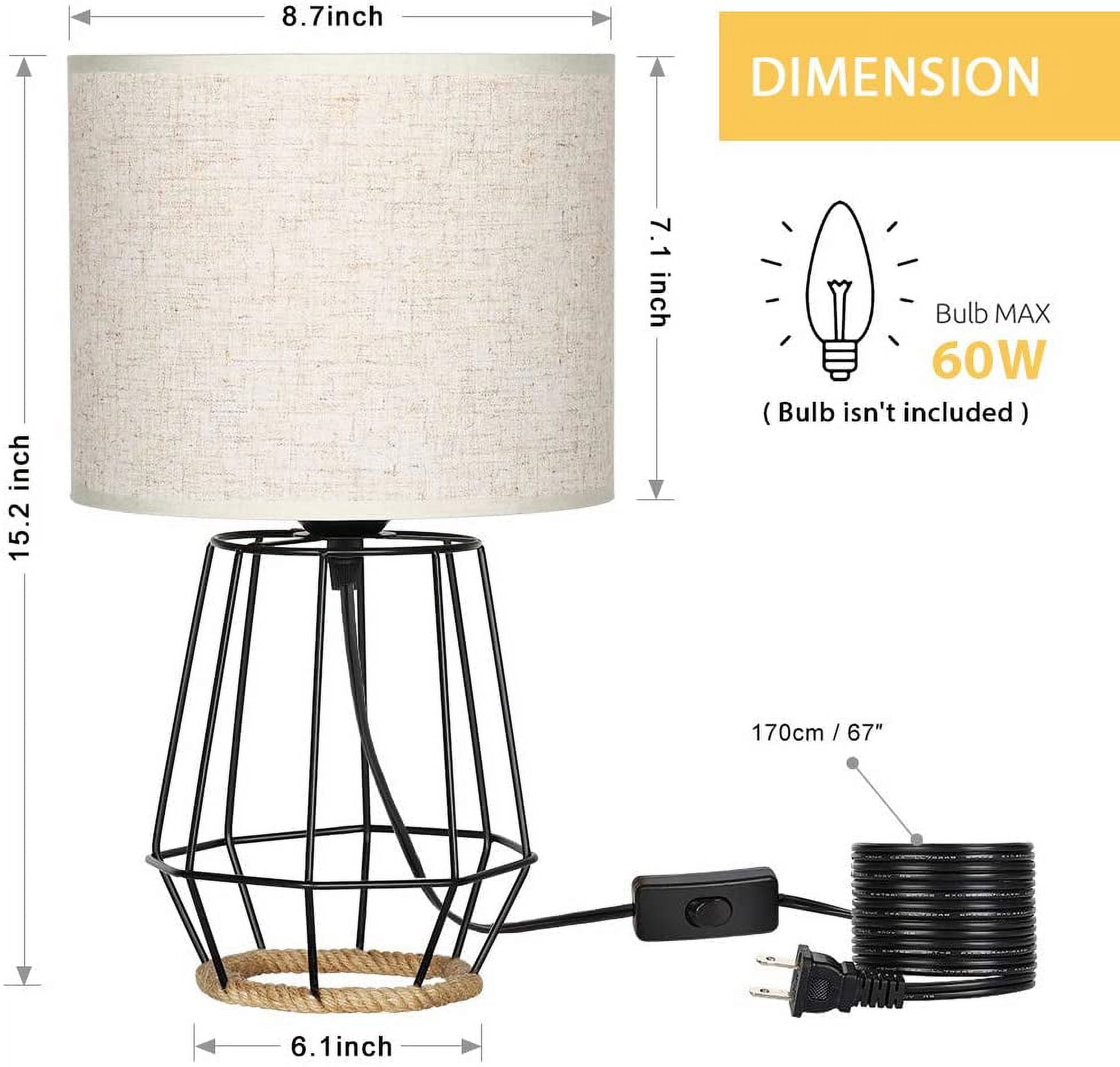 Farmhouse Table Lamp Basket Cage Style Black Chrome Metal Base with Linen Fabric Shade