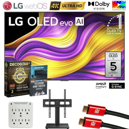 LG 55" G5 OLED evo 4K UHD TV with One Wall Design 2025 Bundle with CPS Exclusive 26 Month Protection, 2x HDMI Cable, Mount Stand, Surge Adapter & Deco Gear Complete Home Theater Beginner's Guidebook