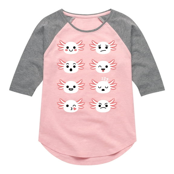 Instant Message - Axolotl Emotion Grid - Toddler And Youth Girls Raglan Graphic T-Shirt