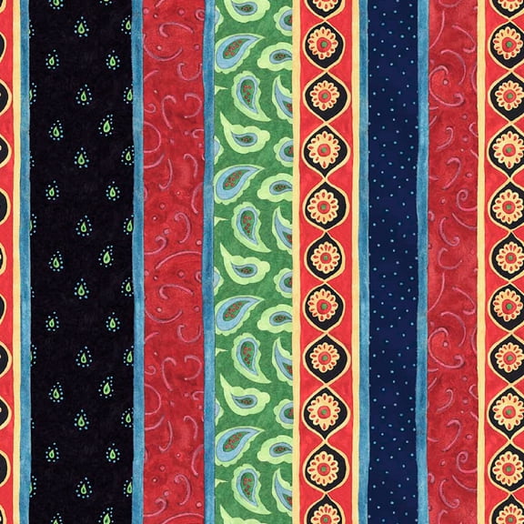 Springs Creative Susan Winget Calico Red Stripe Cotton Fabric By the Yard