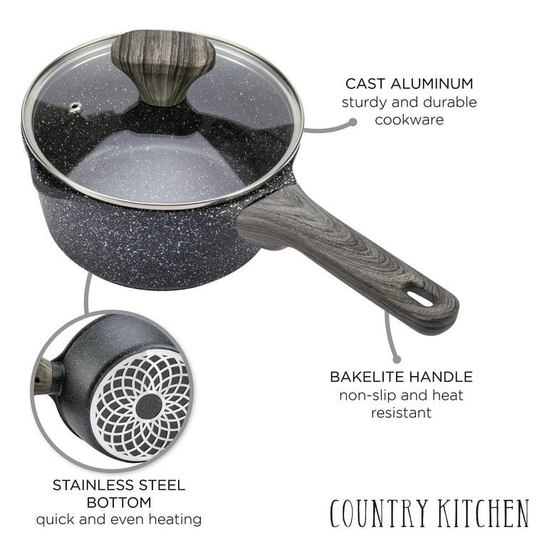  Country Kitchen 13 Piece Pots and Pans Set - Safe Nonstick Kitchen  Cookware with Removable Handle, RV Cookware Set, Oven Safe (Black): Home &  Kitchen