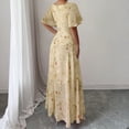 thumbnail image 3 of Women’s Summer Maxi Dress Casual Chiffon Floral Short Sleeve V Neck A-Line Flowy Dresses Beach Wedding Guest Dress Yellow L, 3 of 6