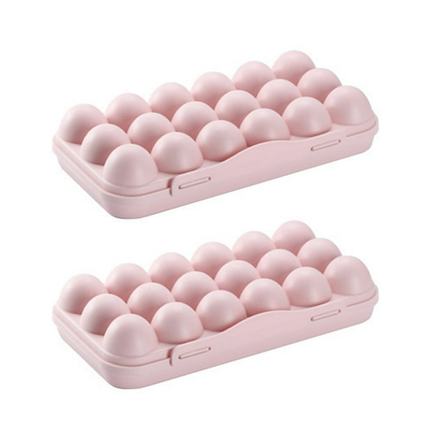 EeaseMX 2Pcs 18 Grids Egg Storage Box Caja de almacenamiento de huevos portátil anticolisión Refrigerador Caja de huevos inastillable (rosa)