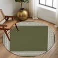 thumbnail image 3 of Olive Green Greek Key Large Area Rugs for Bedroom Living Room, Soft Non Slip Carpet Bedside Rug, Geometric Greece Ancient Farmhouse Geo Round Floor Cover Kitchen Accent Rug 5' for Dining Room/Office, 3 of 9