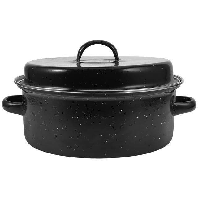 Shisuyan Covered Roasting Pan With Lid Black Iron Roasting Pot For Daily Use In Kitchen 1 Set 10.6X9.4X6.9in