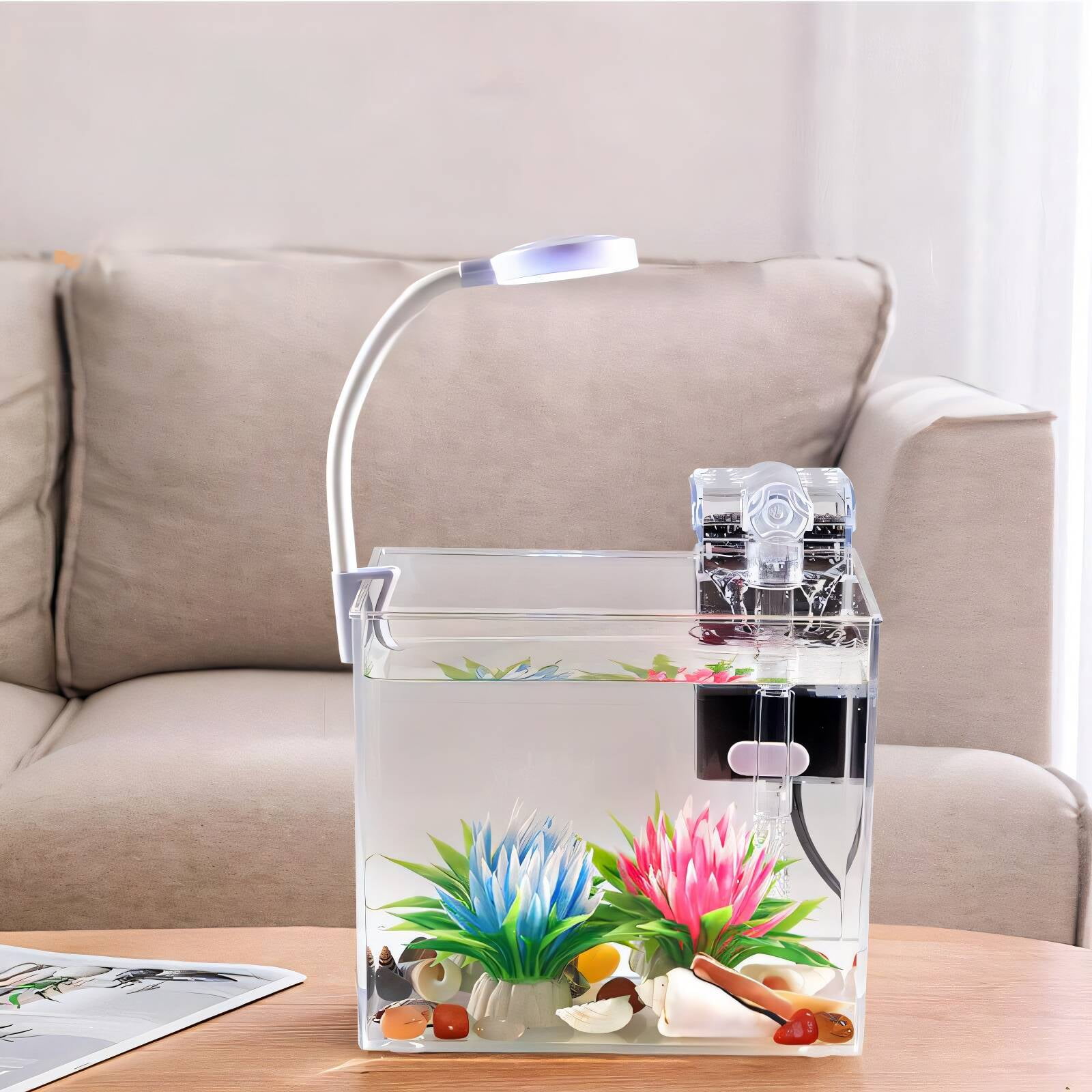 BPPEG Fish Tanks,Wide Vision Aquarium,Polished Finish Beta Fish Aquariums,Size6
