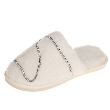 

NOKIO Ladies Comfy Indoor Slippers With Memory Foam Women s Fashion Rhinestone Plush Pure Color Warm And Comfortable Flat Casual Slippers Women S Quilted Slippers Non-Slip Women S Indoor Slippers