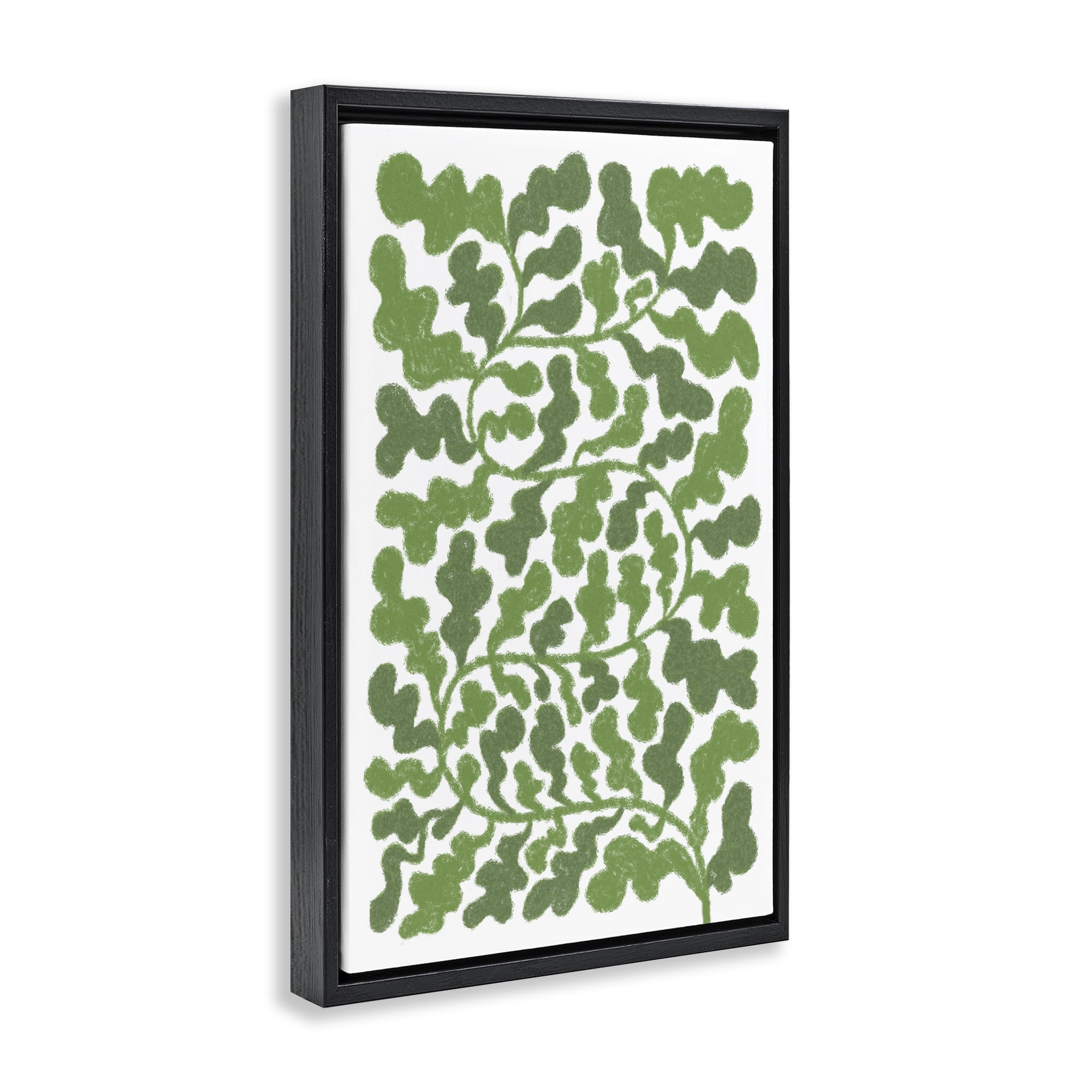 Stupell Industries Intricate Green Vine Pattern Floral & Botanical Painting Black Floater Framed Canvas Art Print Wall Art, 21 x 31