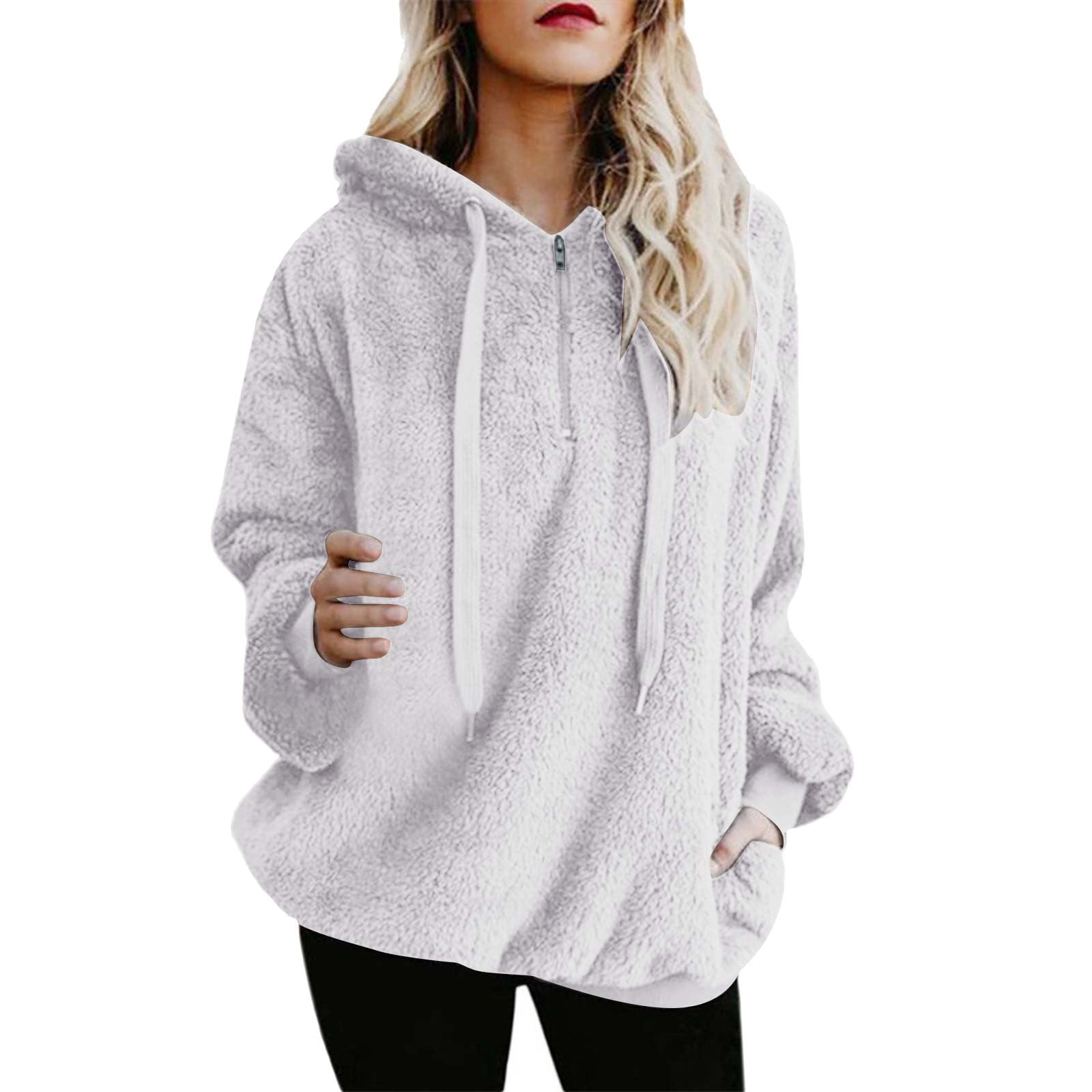 American Trends Oversized Sherpa Hoodie For Women - Fluffy Pullover With Pockets, Dark Grey - View #3