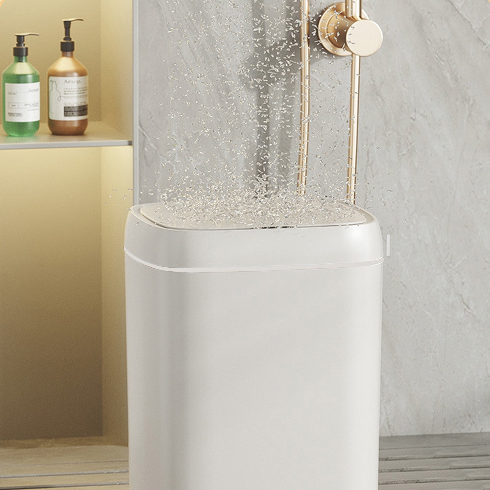 Bxaolu 13 Liter/3.4 Gallon Touchless Rectangular Motion Sensor Trash Can, Plastic Garbage Can with Lid, Small Wastebasket for Living Room, Kitchen, Bathroom - White