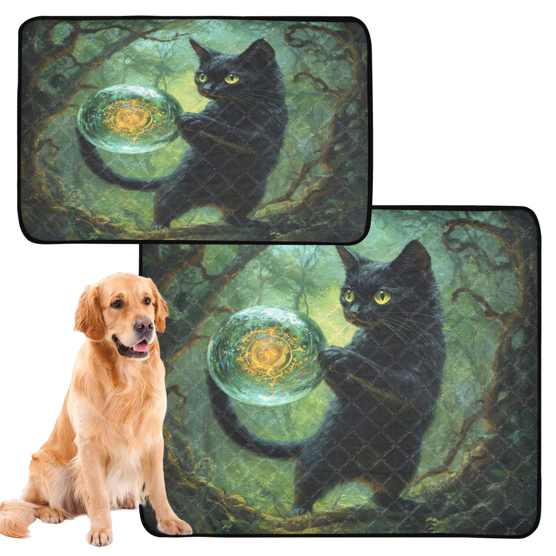 Qxltty Black Cat Crystal Ball Cat litter Pads Pet Set of 3 Diaper Mats Center Anti-leakage Layer Absorbent Soft and Comfortable