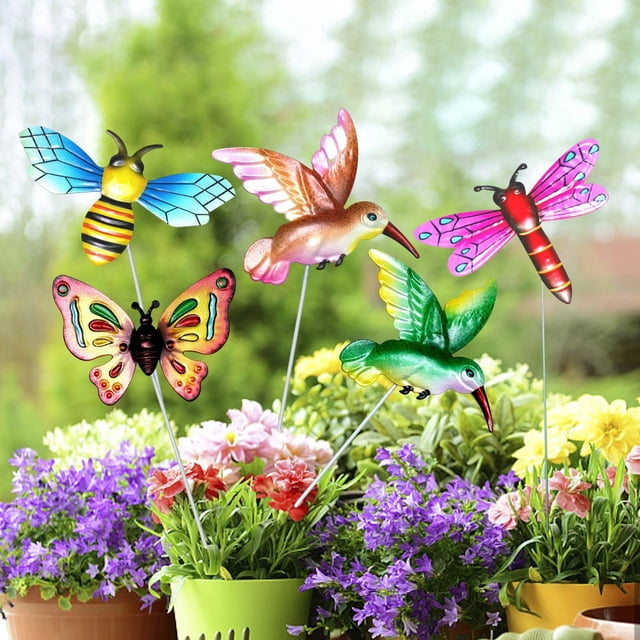 Conjunto de 5 adornos para patio perfecl arte de metal mariposas coloridas 15 pulgadas