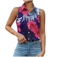 thumbnail image 2 of KIHOUT New Summer Fashion Women's Casual T-shirt Printed V-neck Sleeveless Top Waistcoat Turdown Collar Tank Top Button Blouse Ladies T-shirt Coat, 2 of 7