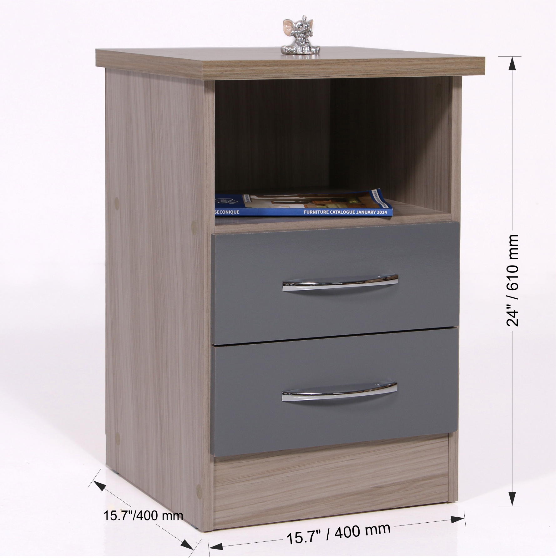 TMS Nevada Nightstand, Gray and Natural