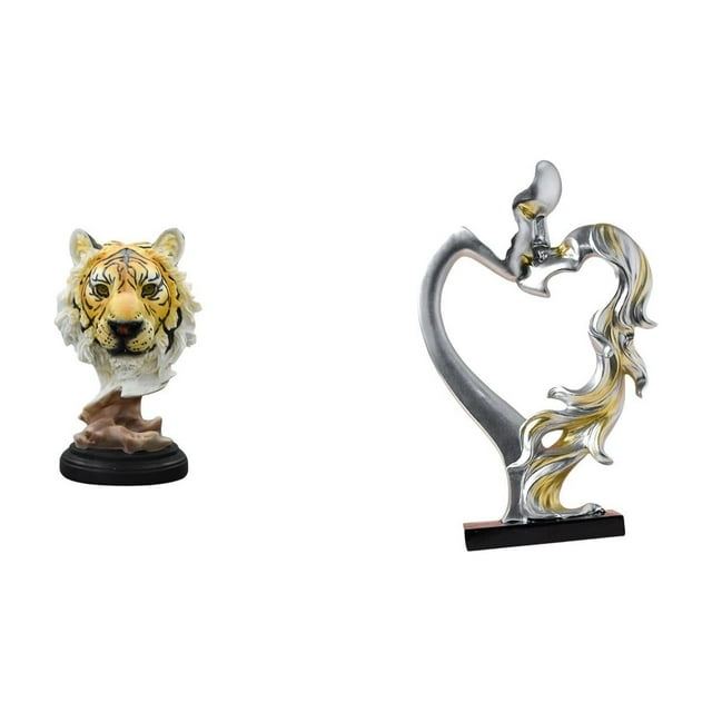 Escultura de mesa,Escultura de cabeza de tigre,estatua moderna de mesa,Figura decorativa de cabeza de animal de resina para escritorio,Estatua de pareja,Figura de pareja besándose,regalo de