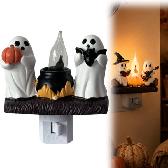 Ghost Campfire Nightlight, 2026 New Halloween Campfire Flickering Night Light,3D Spooky Fire Marshmallow Night Light for Halloween Decor(Pumpkin Ghost)