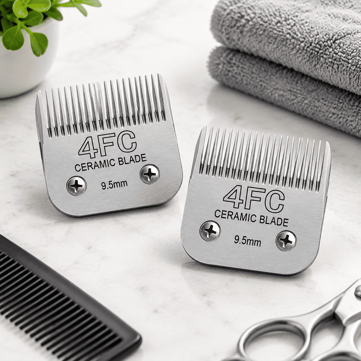 Detachable Pet Dog Clipper Size 4FC 9.5mm 2-Pack Ceramic & Stainless Steel for