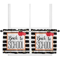 Black White Sriped Kitchen Curtain 24 Inch Length Small Short Cafe Tiers Curtains Drape, 2 Panel Window Treatment Rod Pocket Drapery Panels Curtains, School Geometric Fruit Bow Polka Dot 27.5x24