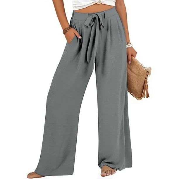 WILLBEST Pantalones Casuales elegantes para Mujer: Diseño Holgado, de Pierna Ancha y con Bolsillos con Cordones de Color Liso para Mayor Comodidad y Versatilidad a Diario. XXXXL