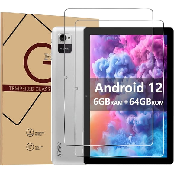 FIEWESEY 2 Pack Screen Protector for ATMPC A10 Tablet 10.1 inch Android Tablet, HD Clear Tempered Glass Film Guard 9H hardness surface HD transparency Scratch-resistant; Shock-resistant