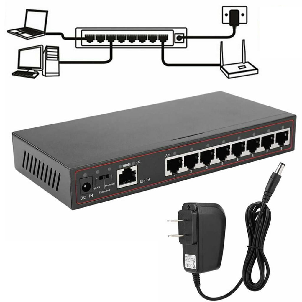 Mini Ethernet Network Desktop Switch 9 Port 10/100Mbps VLan Fast Internet Hub 