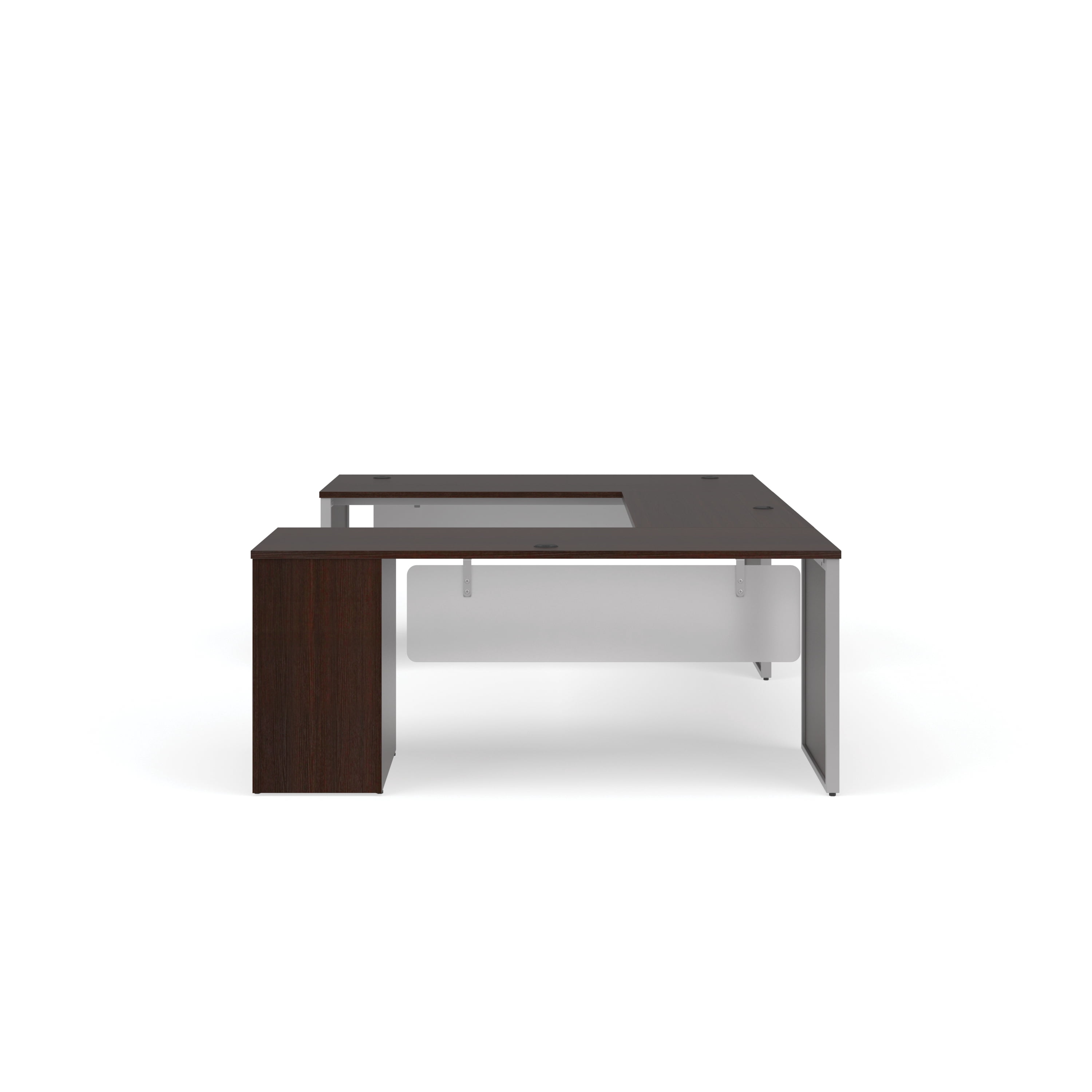 OFM Fulcrum Series Office Furniture Set, 72" U-Shaped Desk with Bridge, Credenza, 2-drawer Filing Cabinet, Leg Panels, Modesty Panels, in White