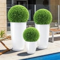 thumbnail image 7 of Bibana Set of 3 White Glossy Planters (24", 21", 10"), Indoor Outdoor Round Plastic Flower Pots with Drainage Hole & Saucer, Lightweight Imitation Porcelain Decorative Planters for Home Garden Porch, 7 of 7