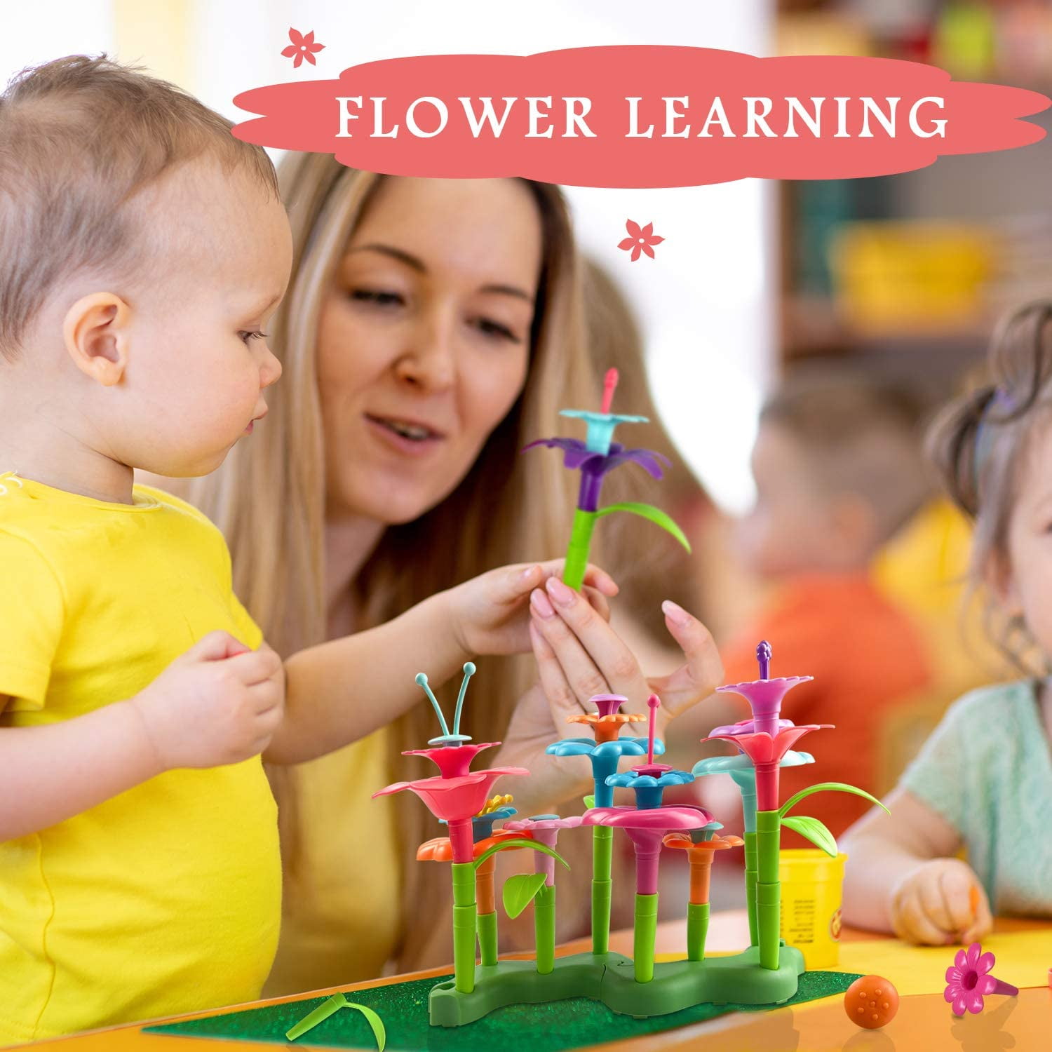Kepooman 109 Pcs Child' s Educational Flower Toys with Bag for 3-6 Year Old Toddlers & Children, Multi-color