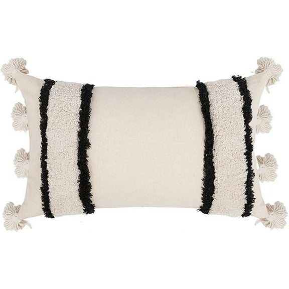 ERDOUY Boho Tufted Decorative Lumbar Throw Pillow Cover with Tassels Cotton Geometric Diamond Cushion Cover for Couch Sofa Bed (Stripe,12"x20")