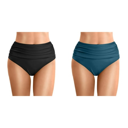 2-Pack Women Plus Size High Waist Bikini Bottoms Swim Briefs Beach Shorts Ruched Bottom High Cut Swim Bottom Full Coverage Swimsuit Bottom Sports Yoga Shorts Swimbottom Teal Bathing Suits for Women