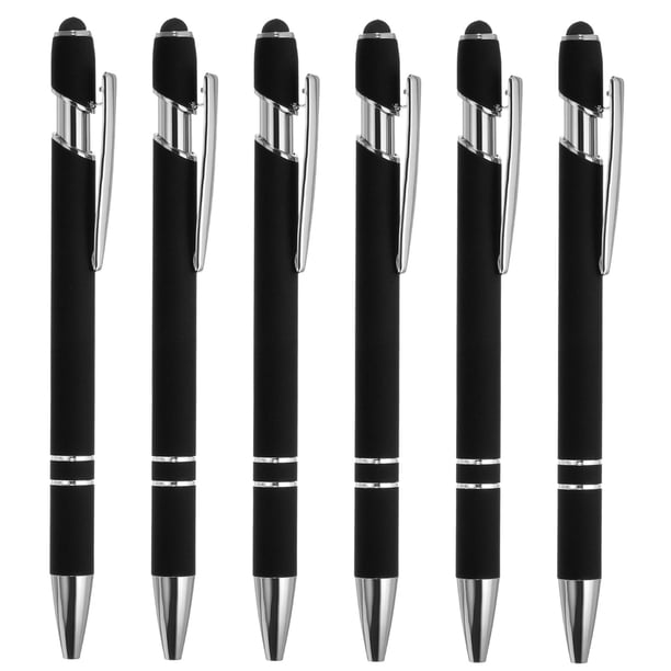 Bolígrafo Uxcell con punta de stylus, bolígrafo metálico, tinta negra, punta media de 1.0 mm, estilo 1, paquete de 6 en negro