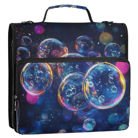 Circular Folder Package 13.6*3.5*12.4 Inches ,Binder Bag，Binder Organizer，Zipper Binder，3 Ring Binder ,Suitable for Work Super Beautiful Bubbles