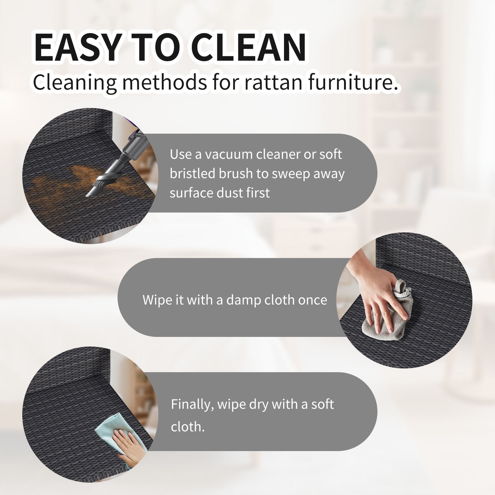 Set of 2 All-Weather Stackable Wicker Patio Chairs for Outdoor, Garden, Poolside (Black)